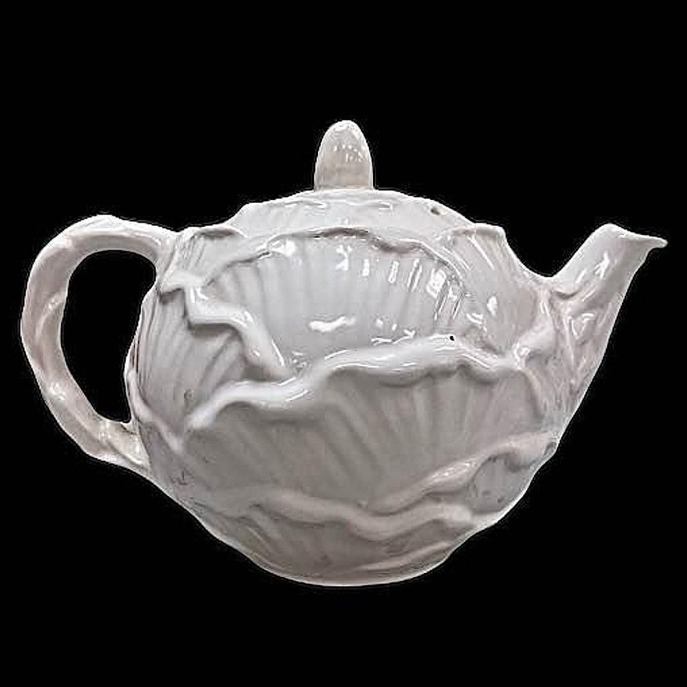 Sylvac Small Vintage Ceramic Teapot Cabbage Rose Petals White 70s England #5409